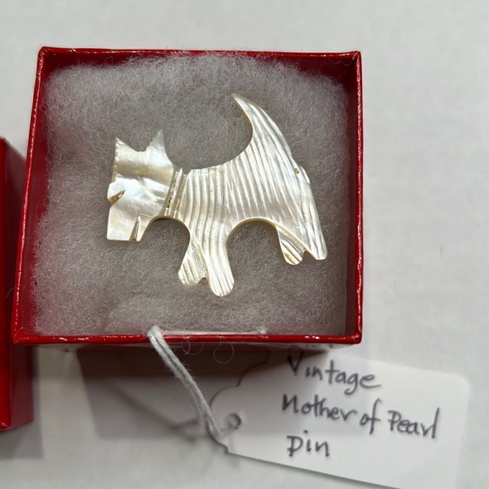 Vintage Mother of Pearl Terrier Dog pin 1” by 1”